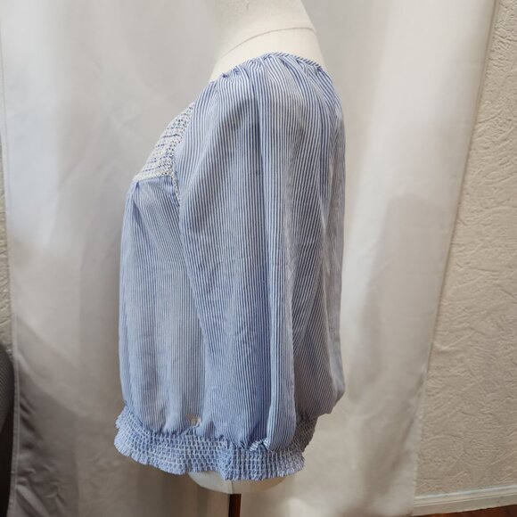 Abercrombie & Fitch Blue striped dainty long puff sleeve blouse top - Picture 5 of 6
